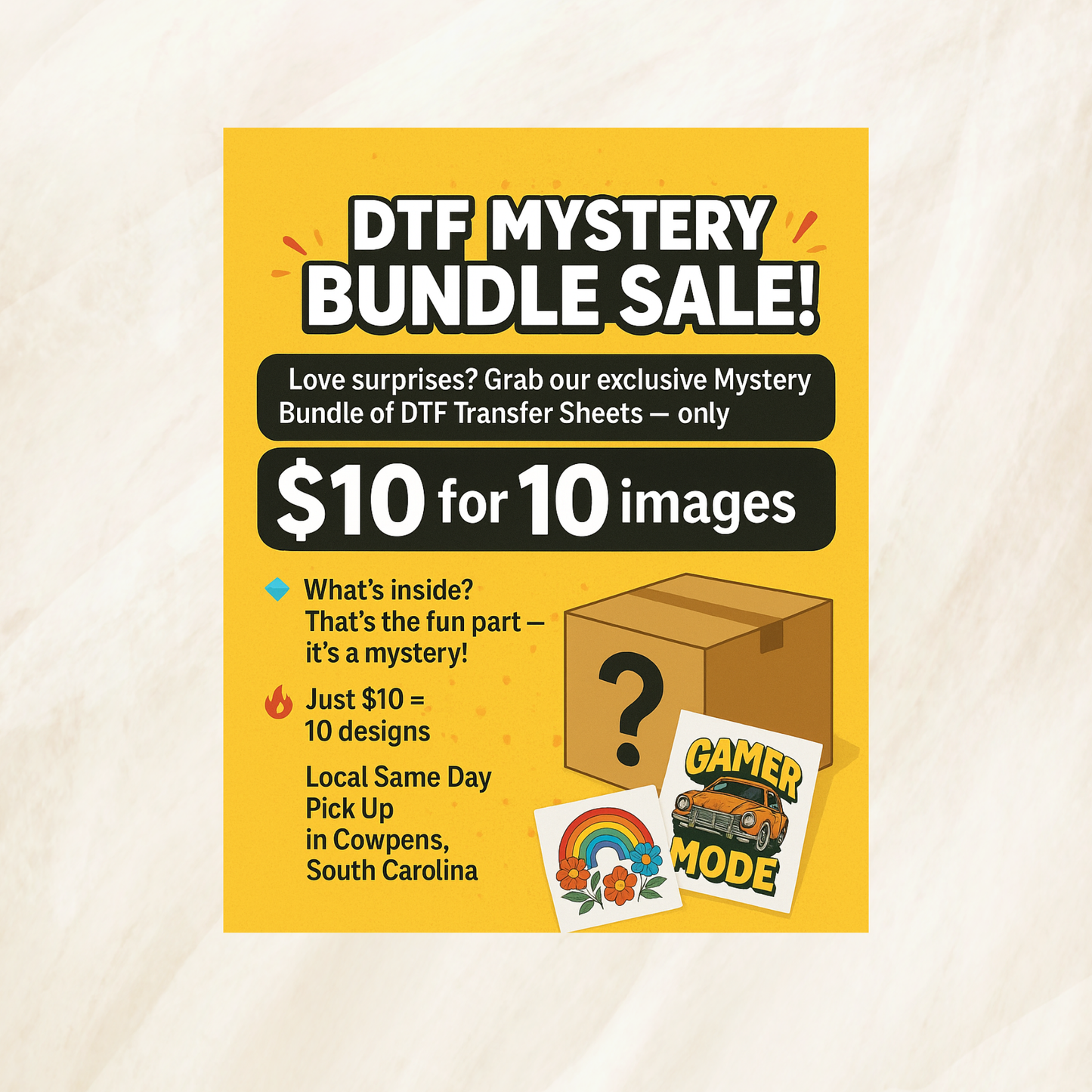 DTF MYSTERY BUNDLE - 10 DESIGNS FOR $10