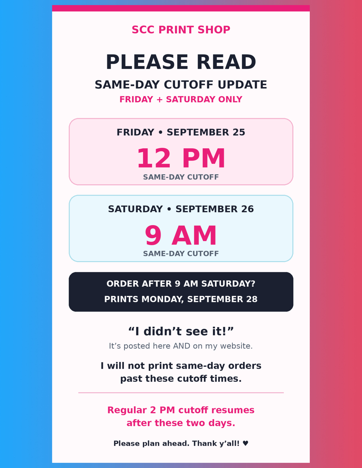 CUT OFF UPDATE FOR 9/25/26 & 9/26/26