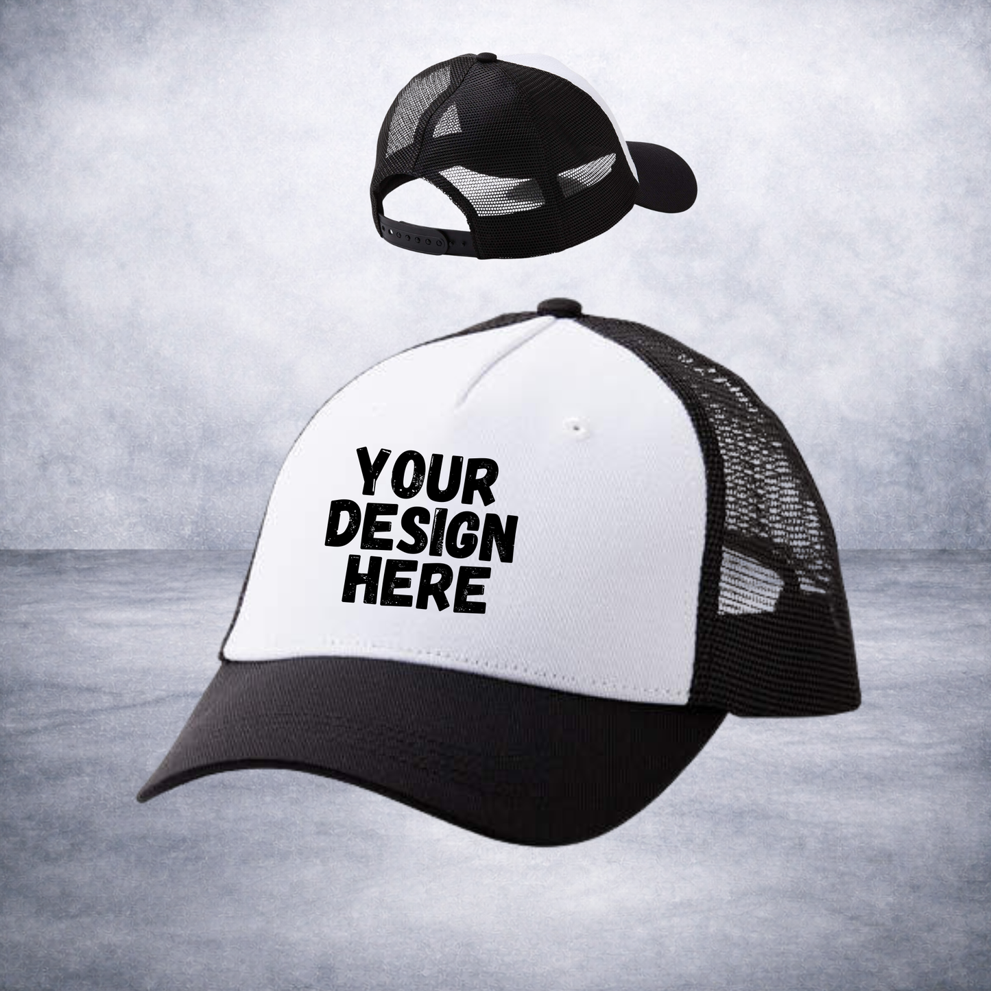 Custom Trucker Hat-White Front/Black Mesh Back-Adult