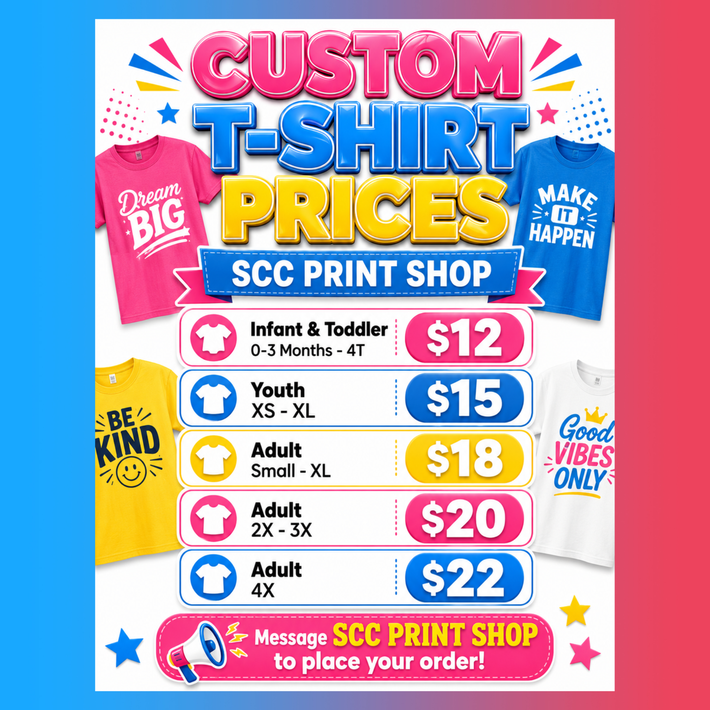Custom T-Shirt Price List