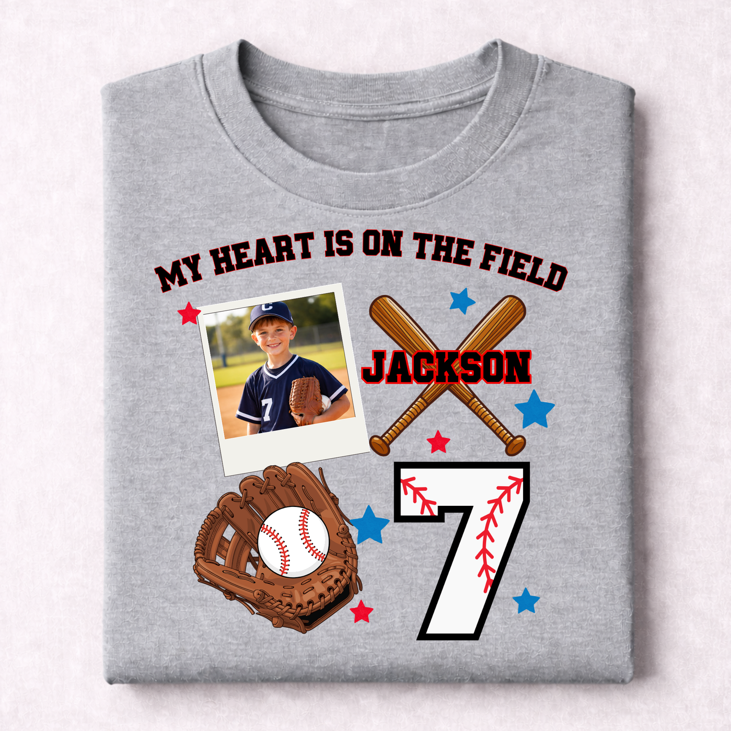 CUSTOM BASEBALL TEE-MY HEART IS ON THE FIELD-ADULT UNISEX