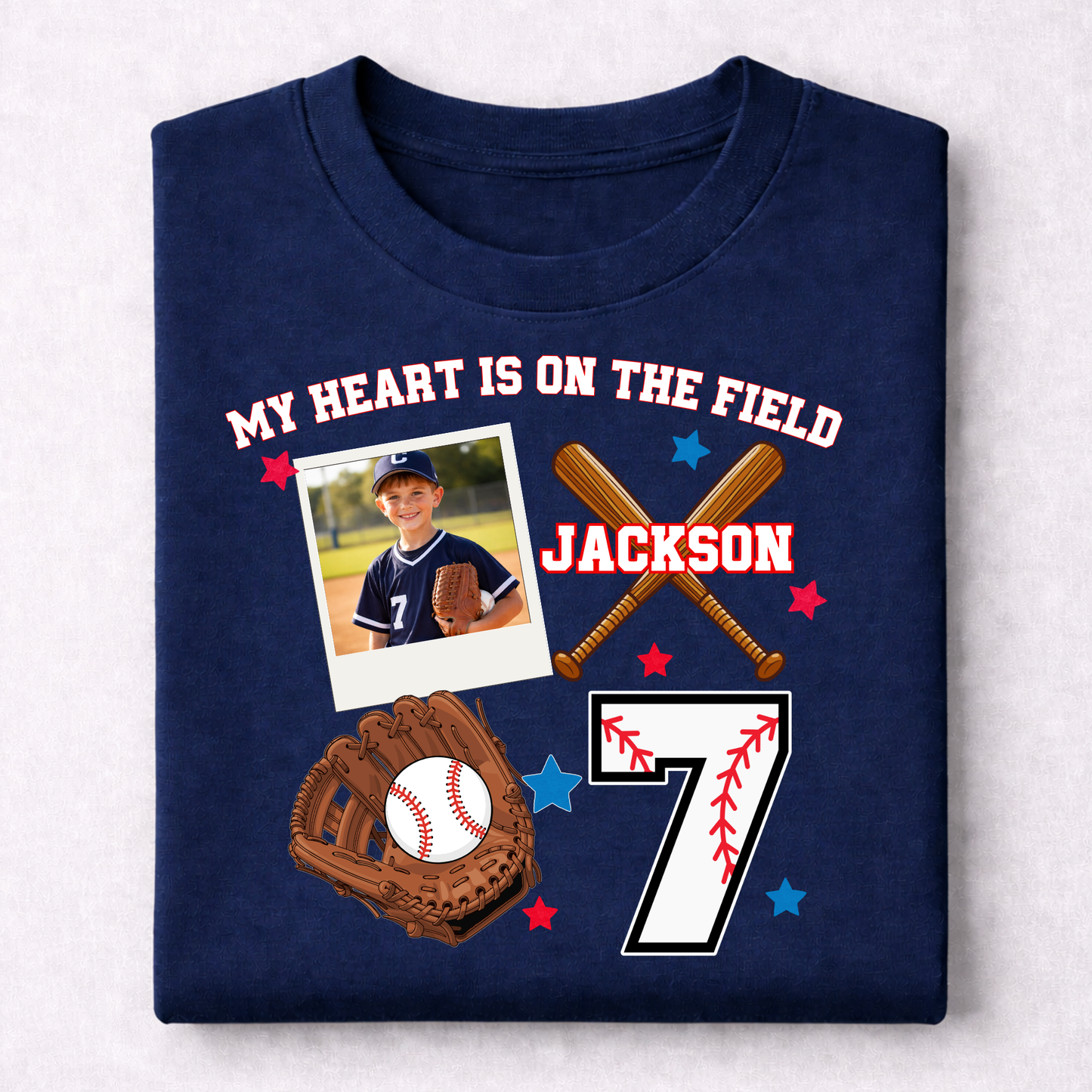 CUSTOM BASEBALL TEE-MY HEART IS ON THE FIELD-ADULT UNISEX