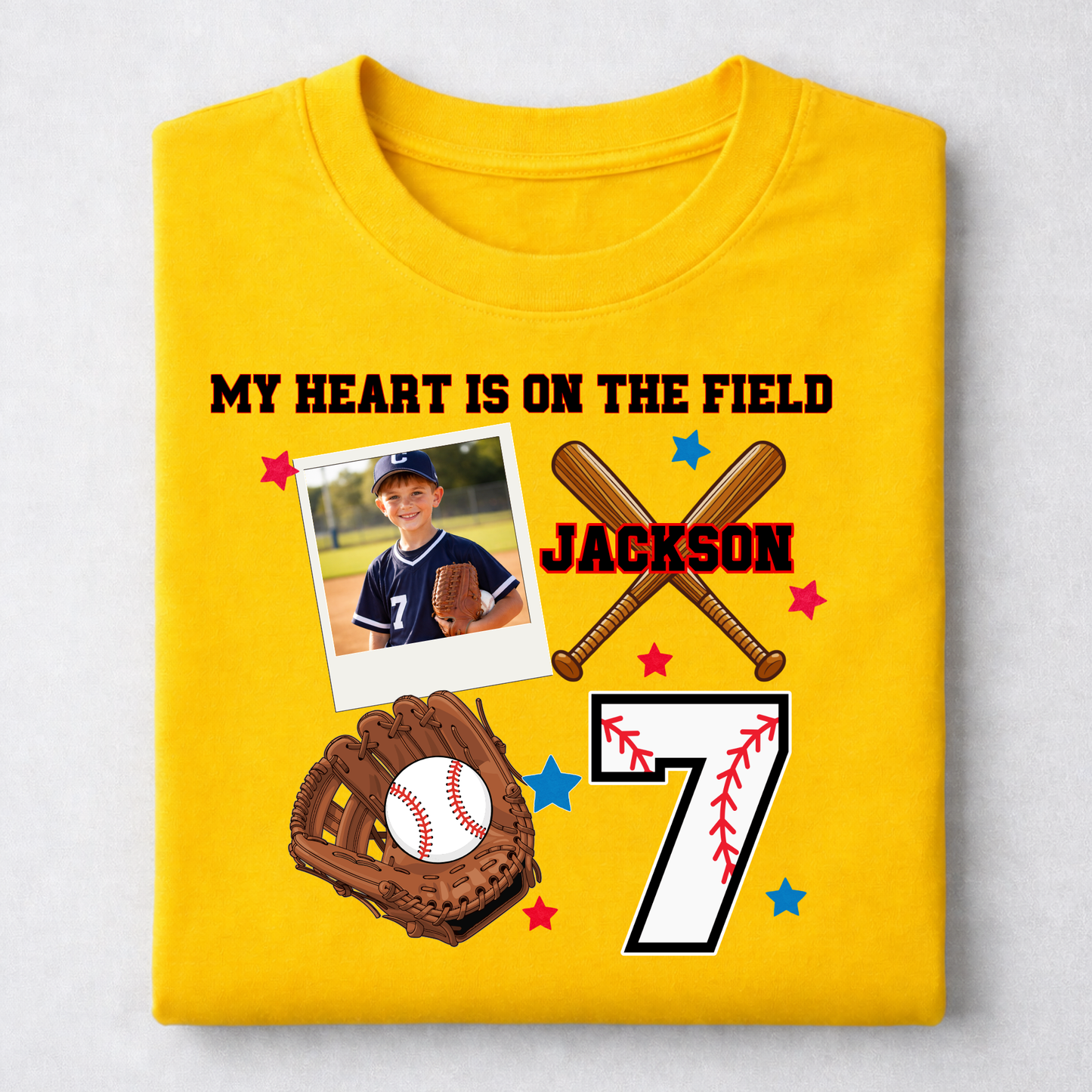 CUSTOM BASEBALL TEE-MY HEART IS ON THE FIELD-ADULT UNISEX