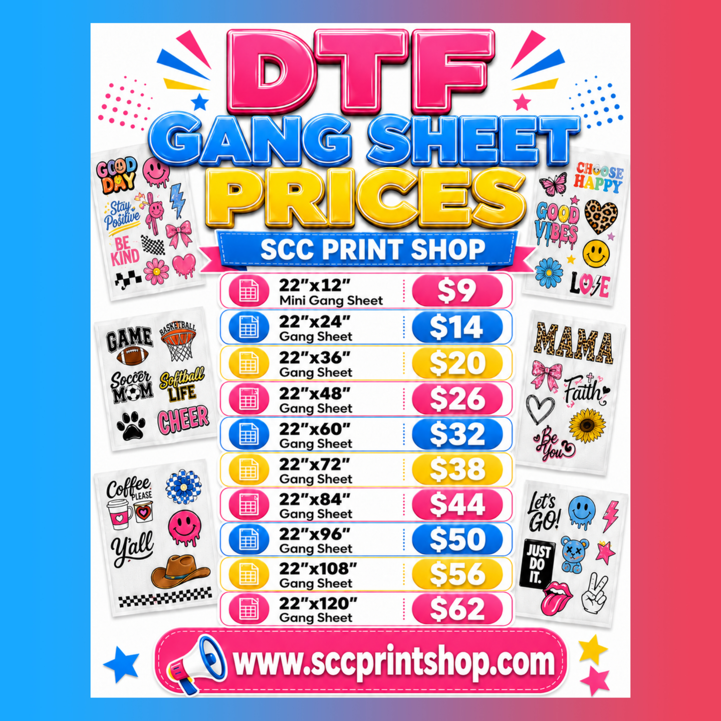 DTF Gang Sheet Price List