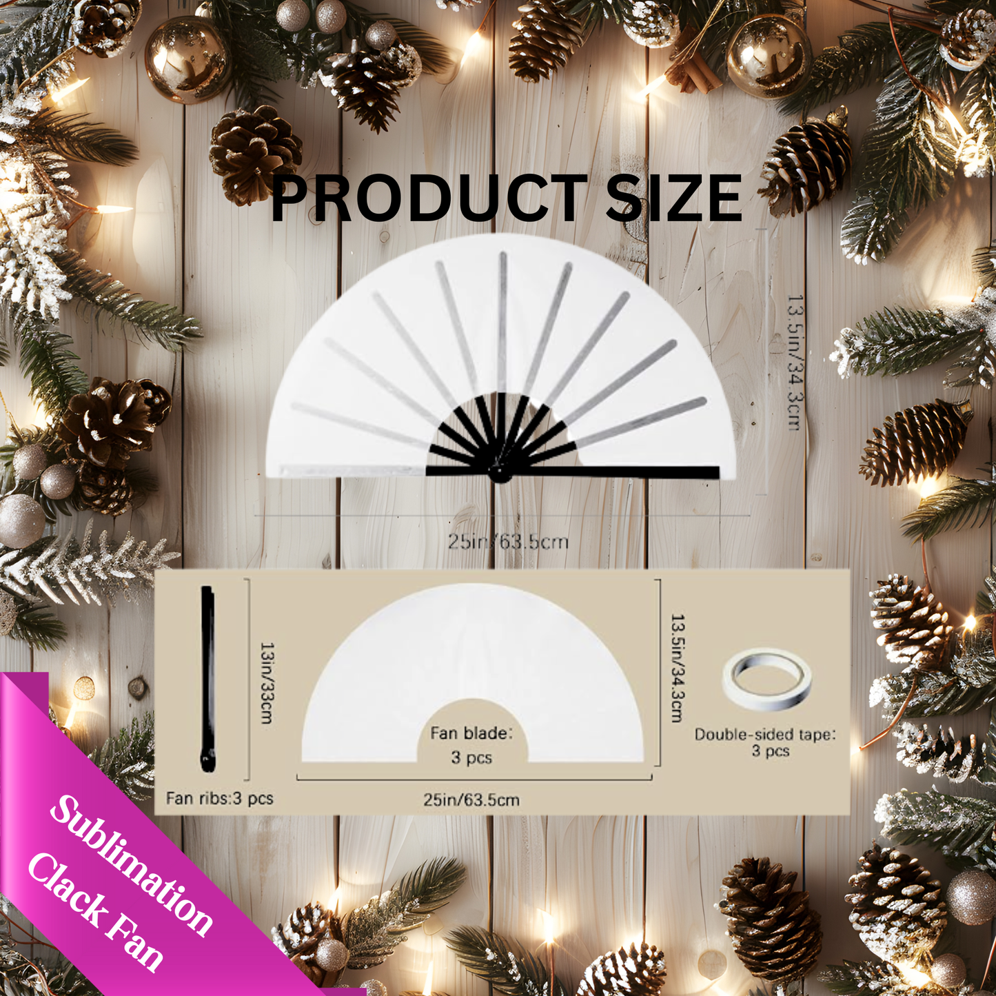 BLANK SUBLIMATION CLACK FAN 25" BLACK HANDLE