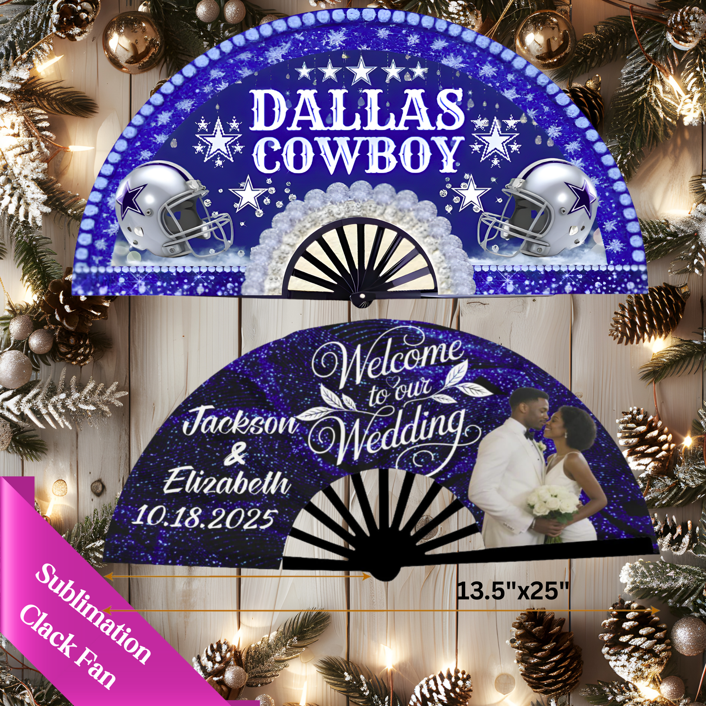 BLANK SUBLIMATION CLACK FAN 25" BLACK HANDLE