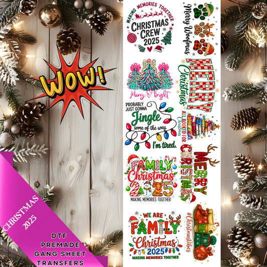 PREMADE GANG SHEET-10 CHRISTMAS DESIGNS-22" x 60"