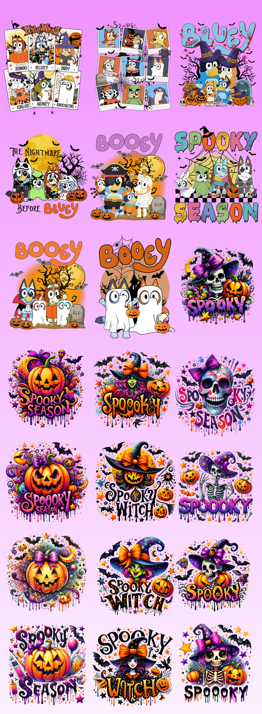 PREMADE GANG SHEET-HALLOWEEN- 22"x 60" -IMAGES SIZED AT APPROXIMATELY 7" WIDE-IDEAL FOR YOUTH MEDIUM