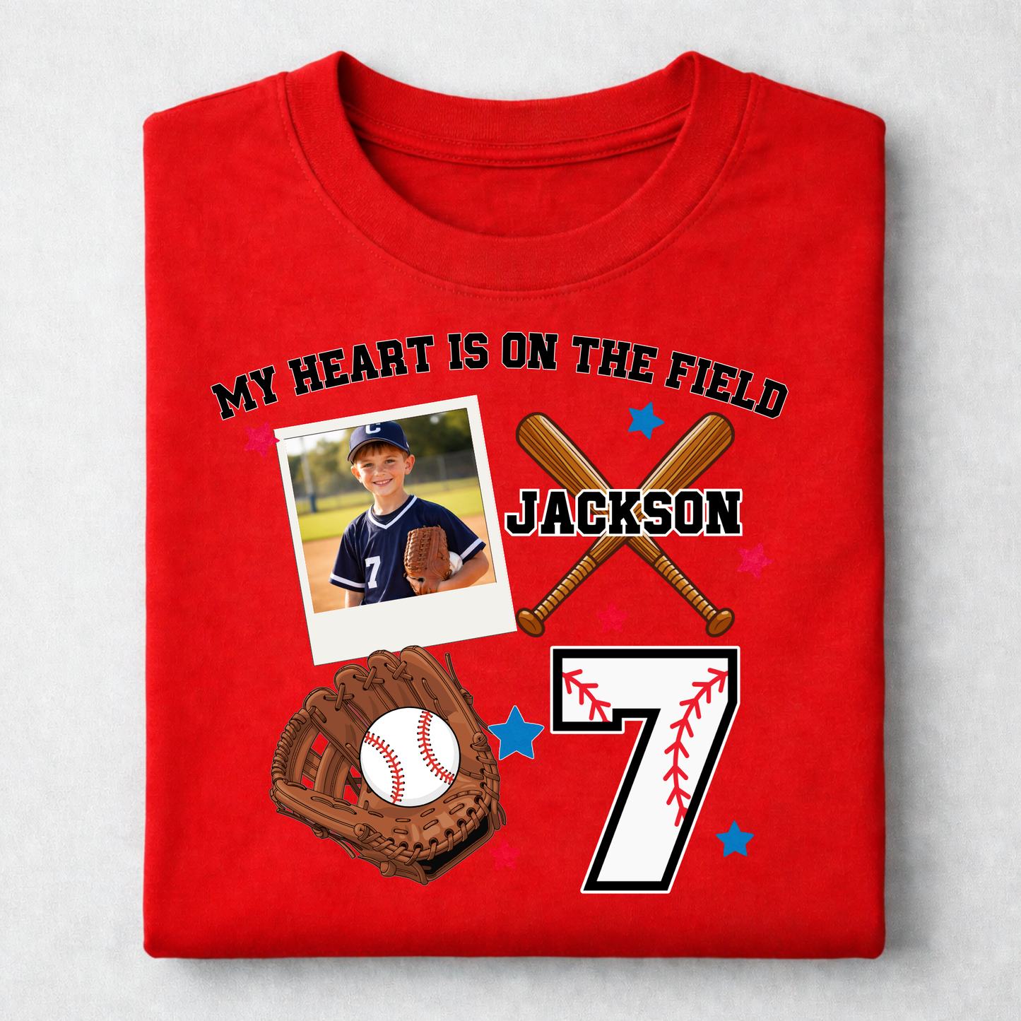 CUSTOM BASEBALL TEE-MY HEART IS ON THE FIELD-ADULT UNISEX