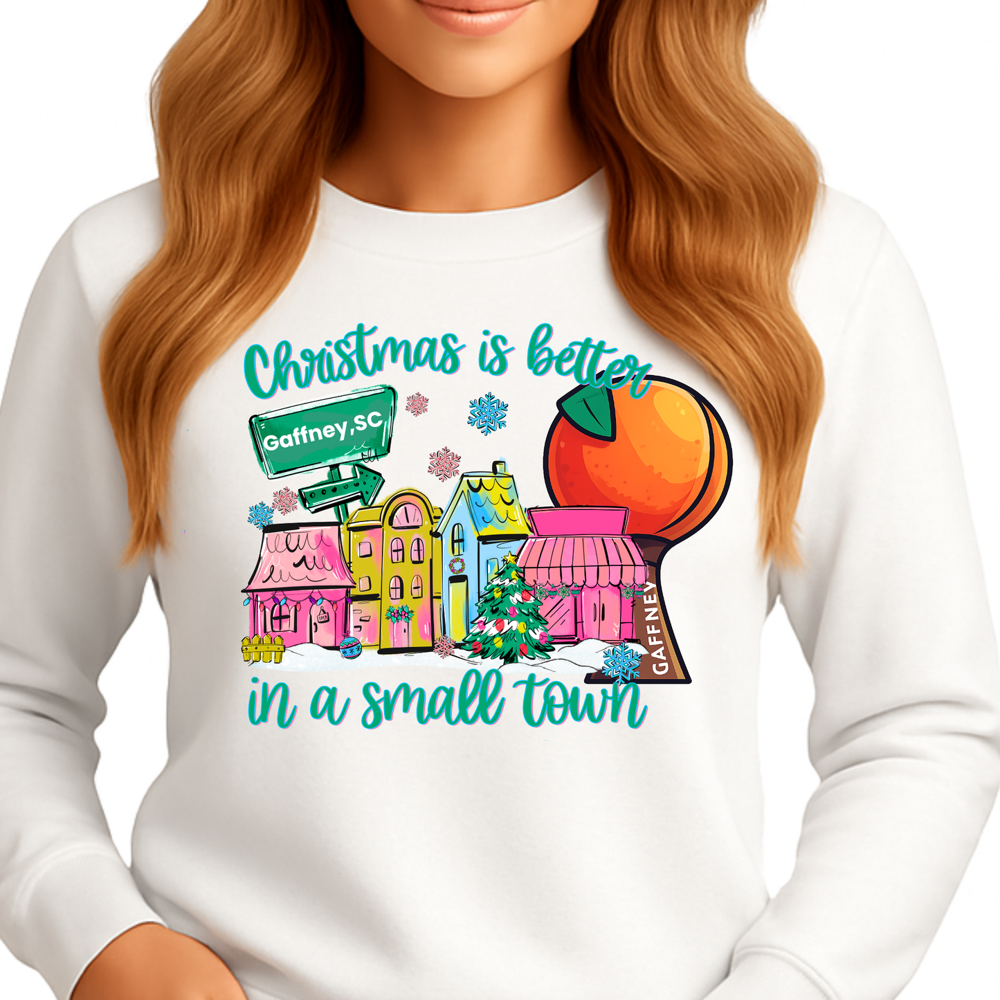 CHRISTMAS IS BETTER IN A SMALL TOWN GAFFNEY SC-SWEATSHIRT ADULT UNISEX