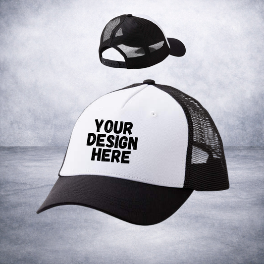 Custom Trucker Hat-White Front/Black Mesh Back-Adult