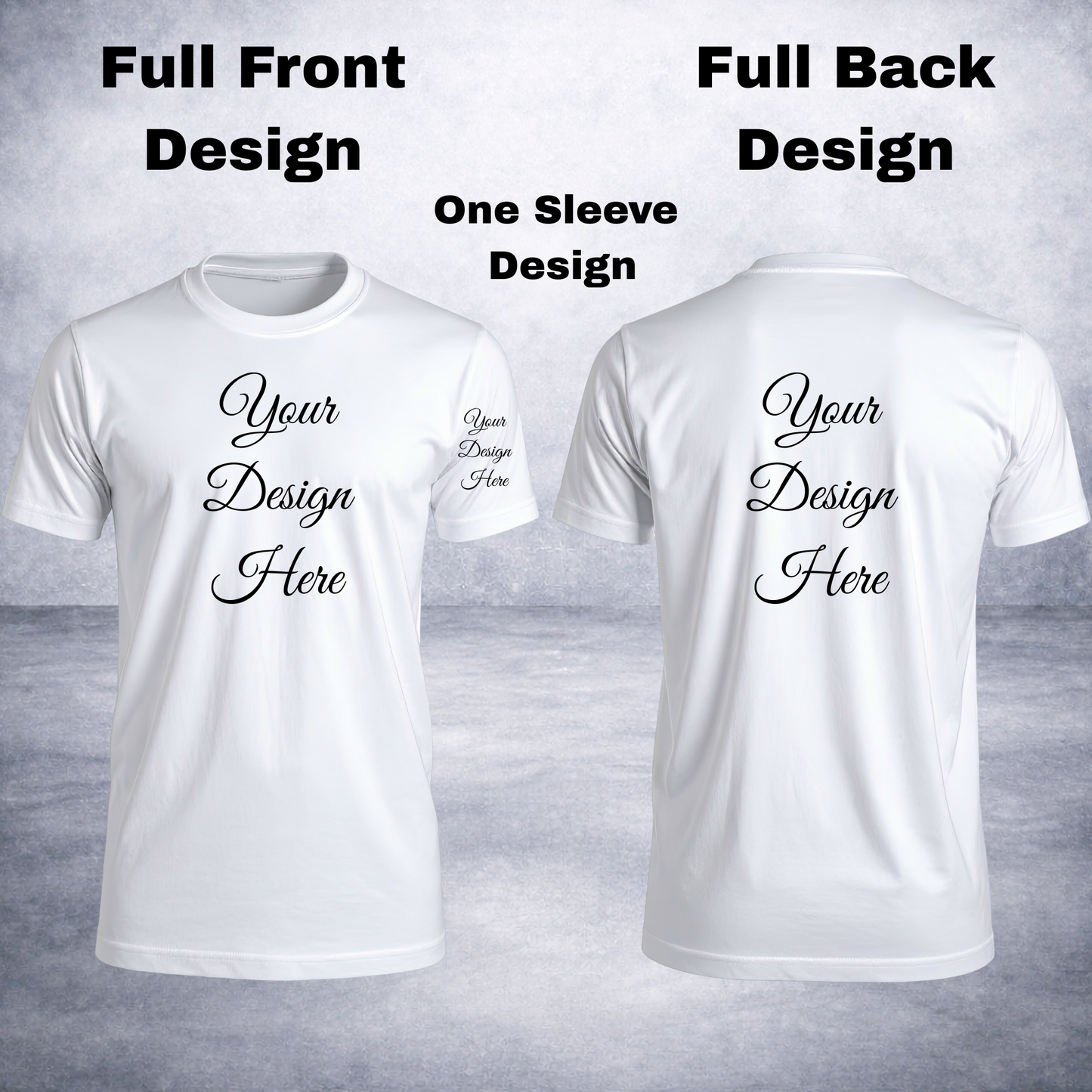ADULT T-SHIRT WITH FULL FRONT DESIGN-FULL BACK DESIGN & ONE SLEEVE