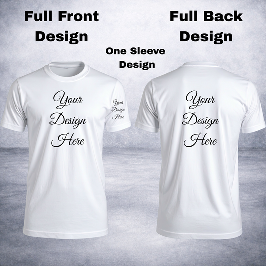 ADULT T-SHIRT WITH FULL FRONT DESIGN-FULL BACK DESIGN & ONE SLEEVE